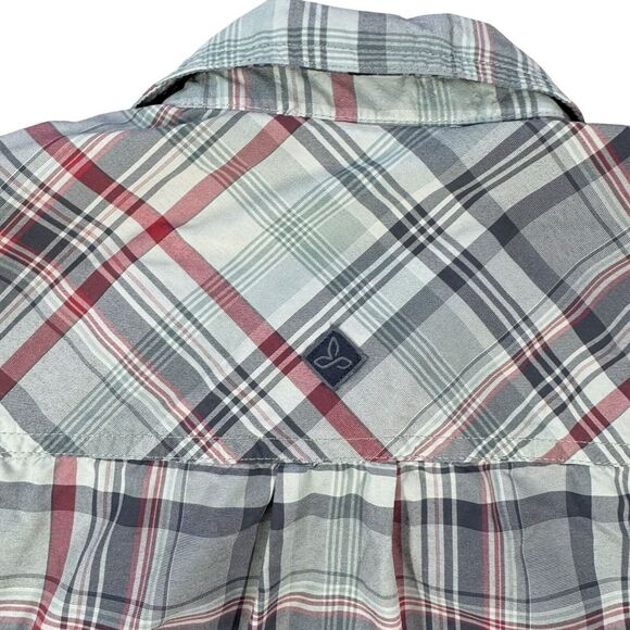 Prana Small Gray Plaid Short Sleeve Button Up Men's‎ Hiking Shirt - Picture 4 of 7